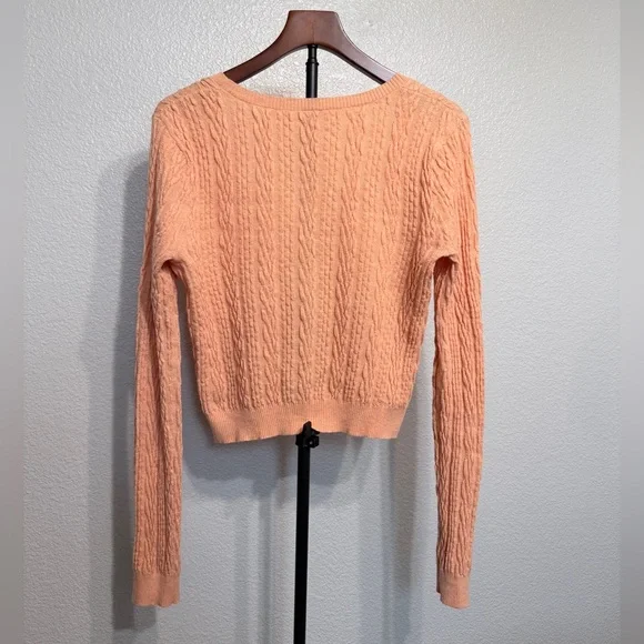 Free People Cropped Peach Scoop Neck Cable Knit Cotton/Wool Sweater - Women’s L - Picture 2 of 5
